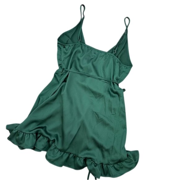 Princess Polly Ruffle Trim Mini Wrap Dress Forest Green Size 6 - Picture 4 of 4